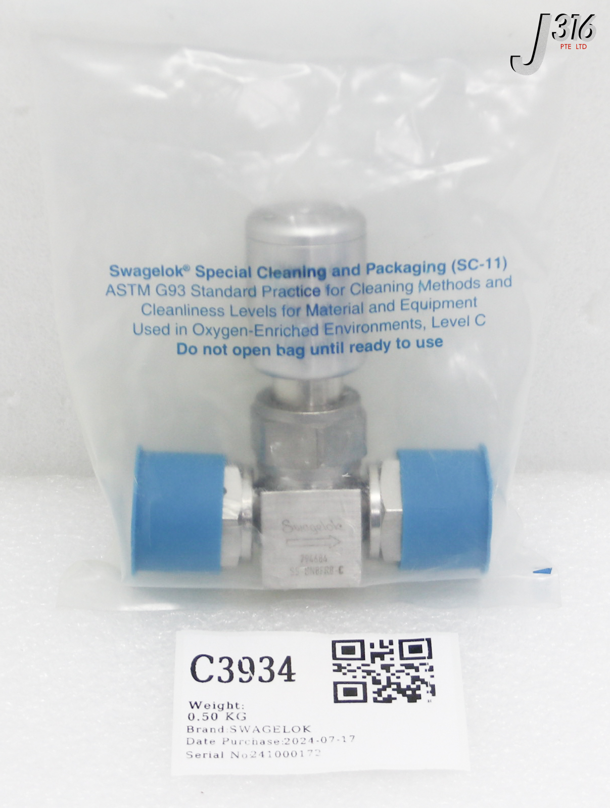 バッグ SS C3934 SWAGELOK HIGH PURITY BELLOWS SEALED VALVE, 1/2